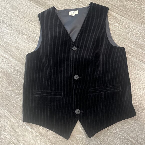 Children’s Place Boys 14 Formal Vest Black Pinstripe 3 Button Wedding Holiday - Picture 1 of 4
